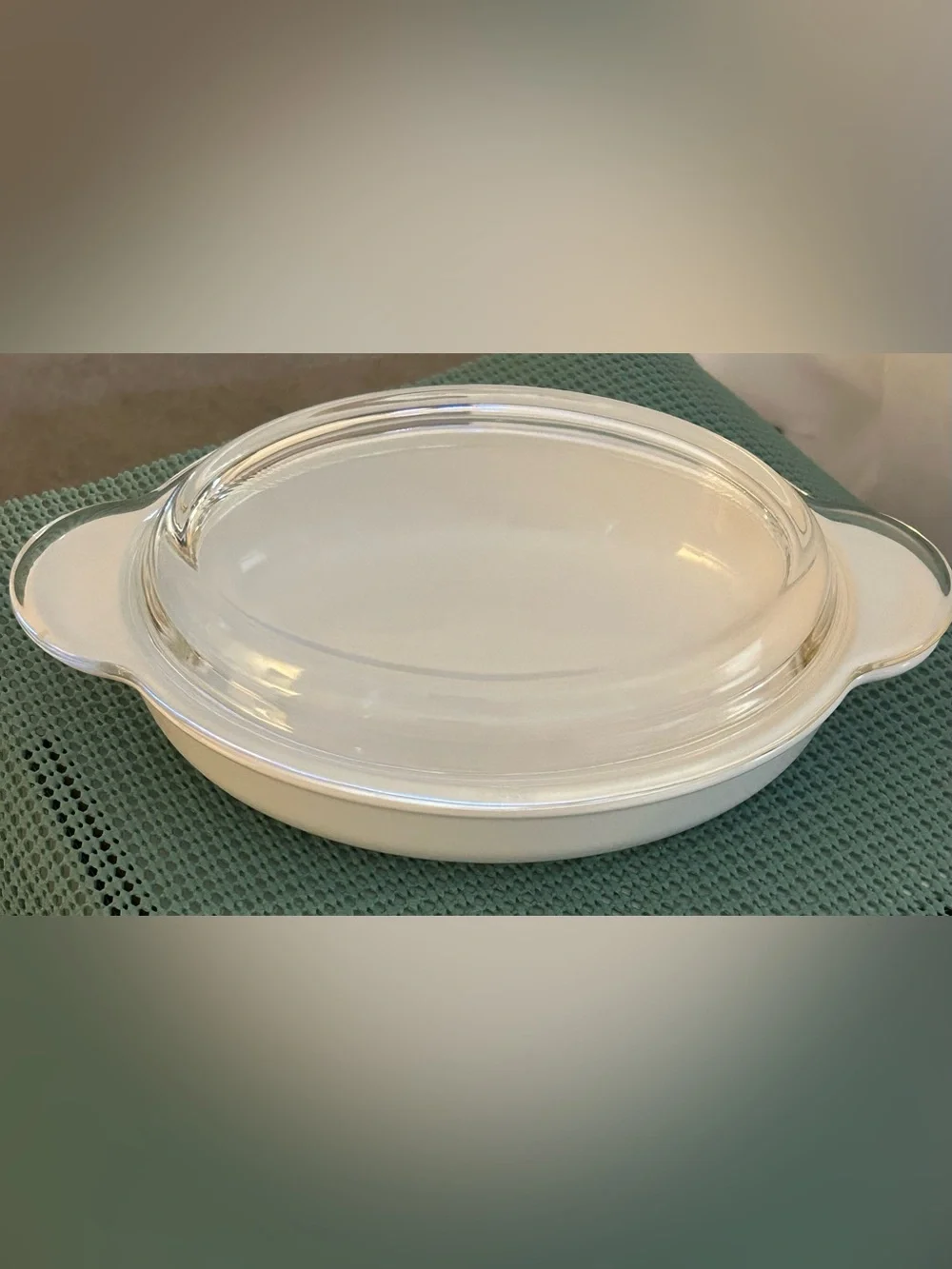 Vtg “Corning Ware Grab It” 14 oz White Casserole Oval Dish & Pyrex Glass Lid
